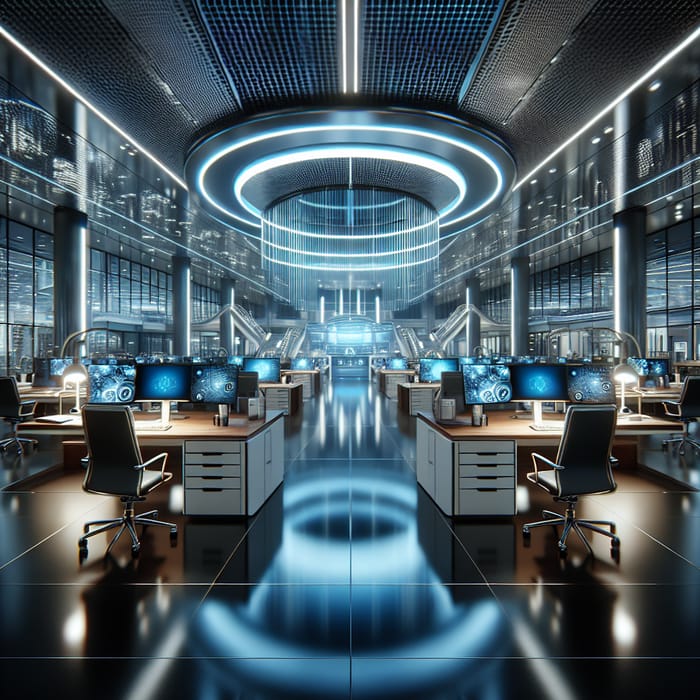 Cutting-Edge Corporate Office: Futuristic Technology Scene