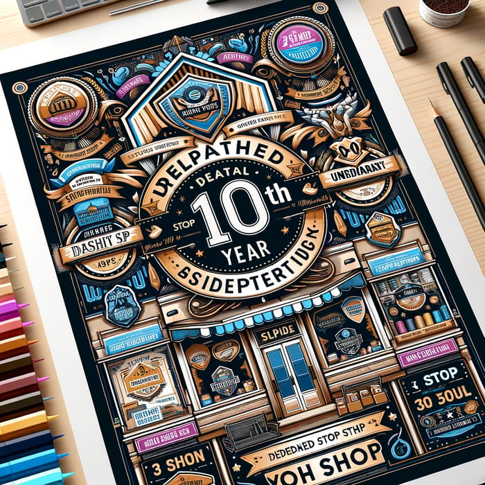 Celebrate 10 Years: Unique Poster Design for Shop Expansion