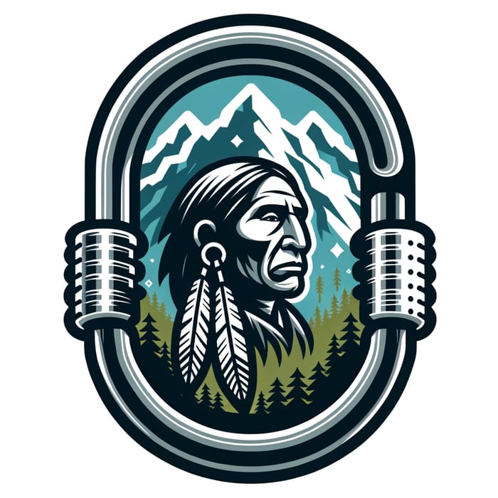 Native American Carabiner Logo with Mountain Background