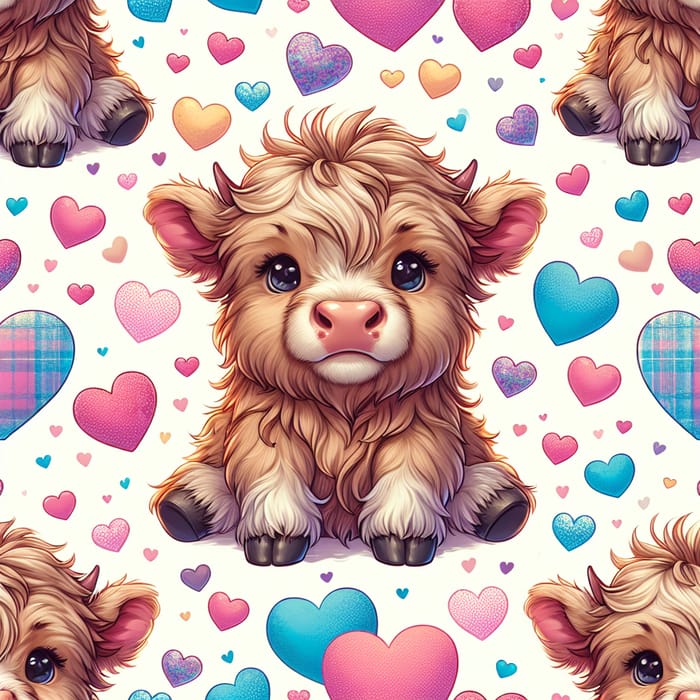 Cute Baby Highland Cow Valentine's Hearts Design