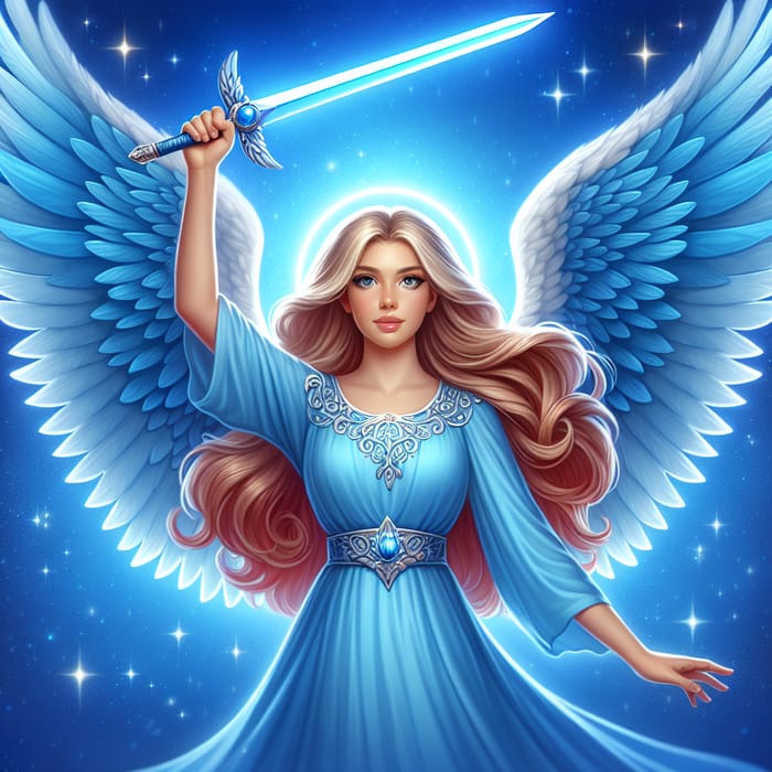 Blue Winged Archangel with Sword | Angelic Beauty