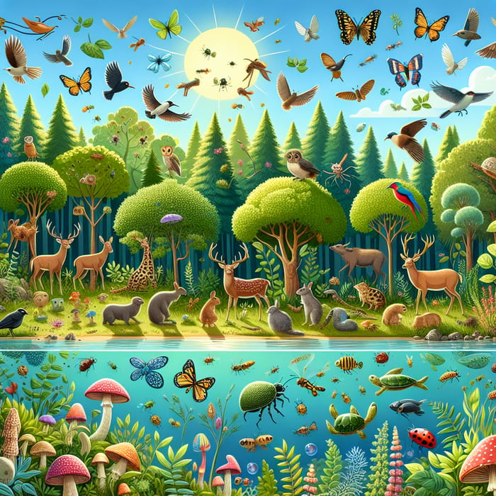 Captivating Biodiversity Art: Lush Forest Scene