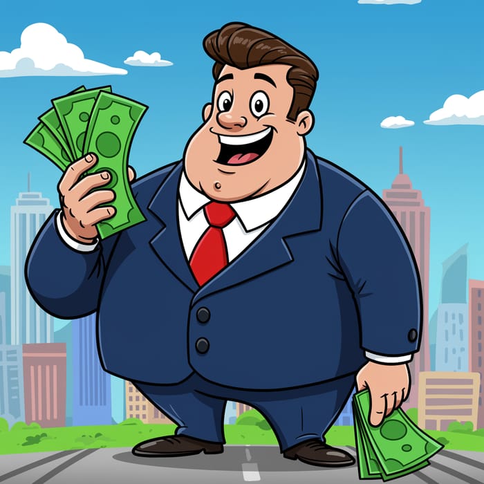 Cartoon Businessman with Money in Hand