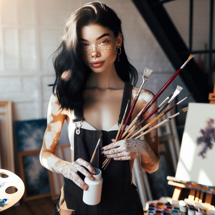 25-Year-Old Woman with Vitiligo, Black Hair & Grey Strands | Painter