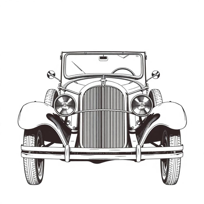 Stunning Black and White Antique Car Sketch