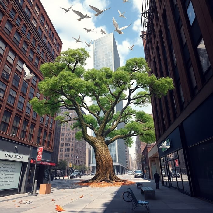 Surreal Skyscraper-Tree in a Metropolis