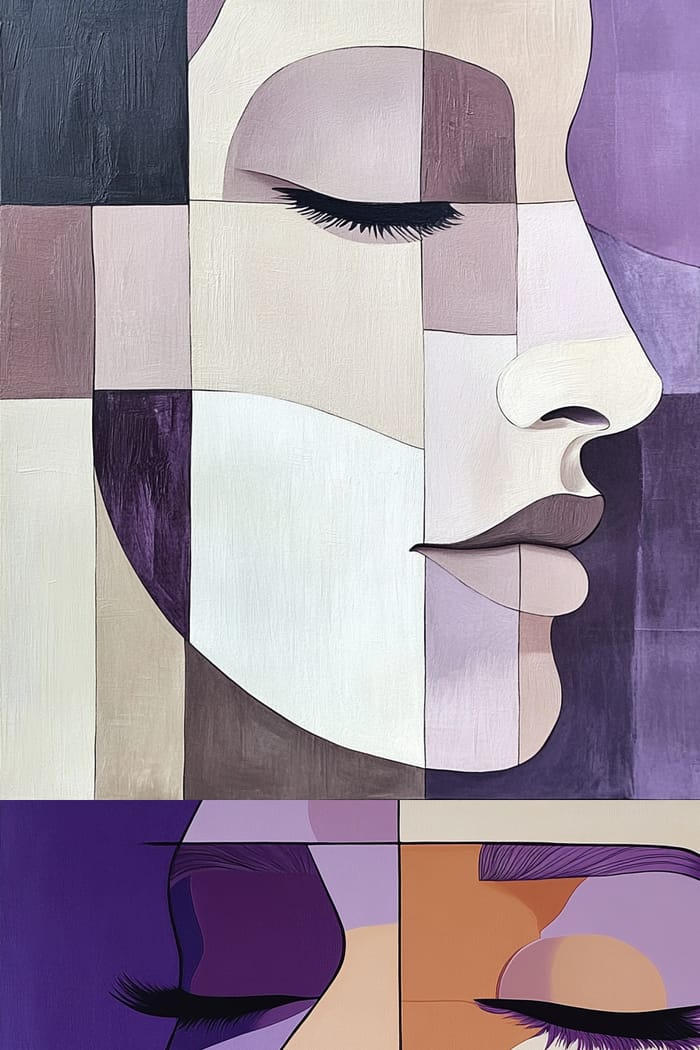 Abstract Purple Minimalist Woman Face Art