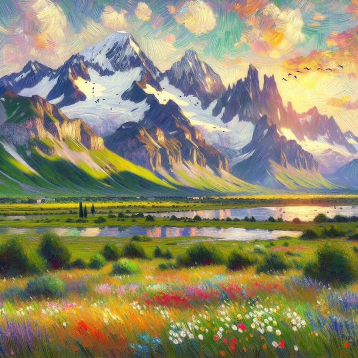 Impressionist Mountain Landscape Art | Serene Sunset Painting