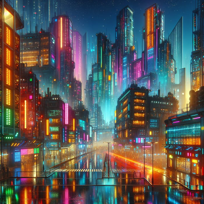 Futuristic Cyberpunk Cityscape | Neon Lights, Vibrant Colors