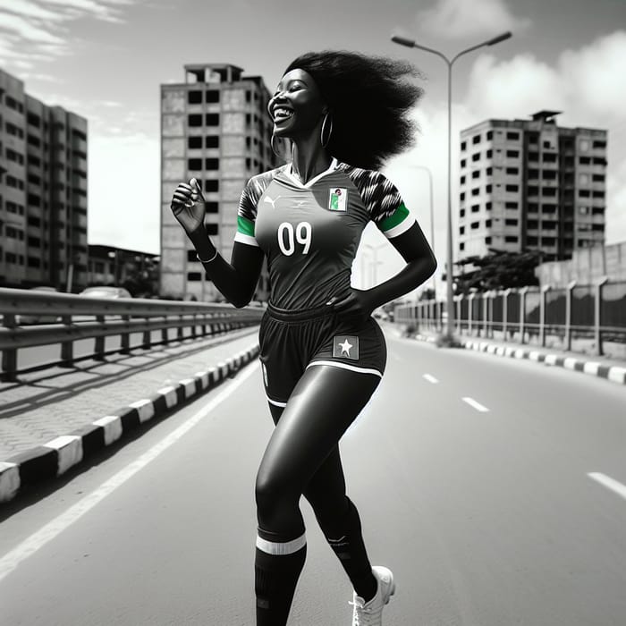 Vibrant Urban Portrait of Athletic Black Woman in Burkina's Football Jersey