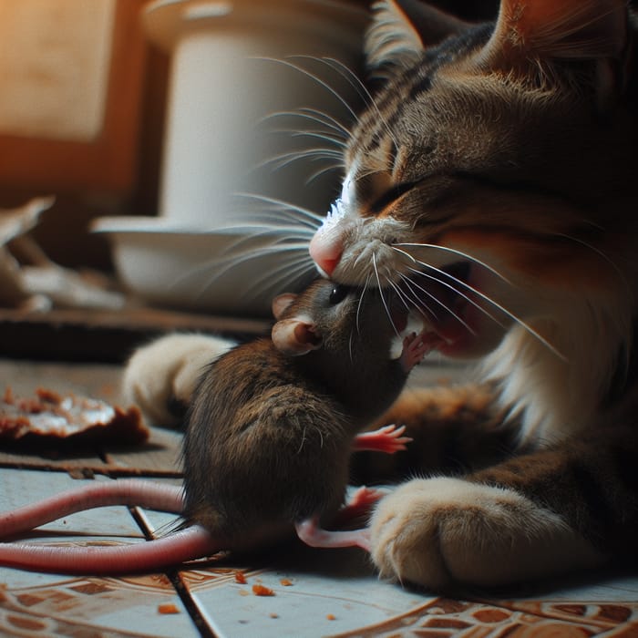 Cat Eating a Rat: Nature's Hunting Skills