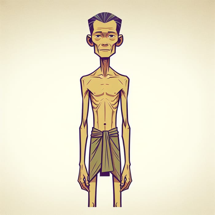 Emaciated Middle-Aged Man Illustration | Malnourished Figure