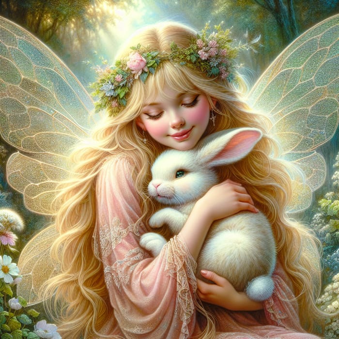 Enchanting Blonde Fairy and Bunny Artwork