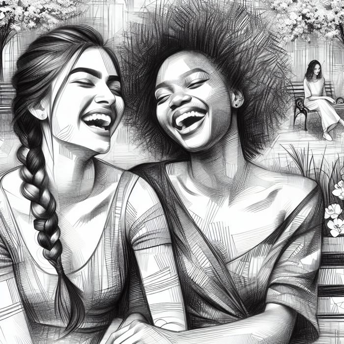 Abstract Pencil Sketch: Women Friendship Emotion & Vibrancy