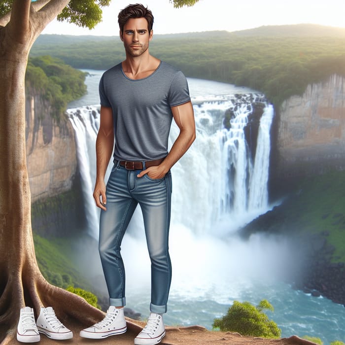 Realistic Image of Tall Muscular 37-Year-Old Man in Blue Jeans by Cliff