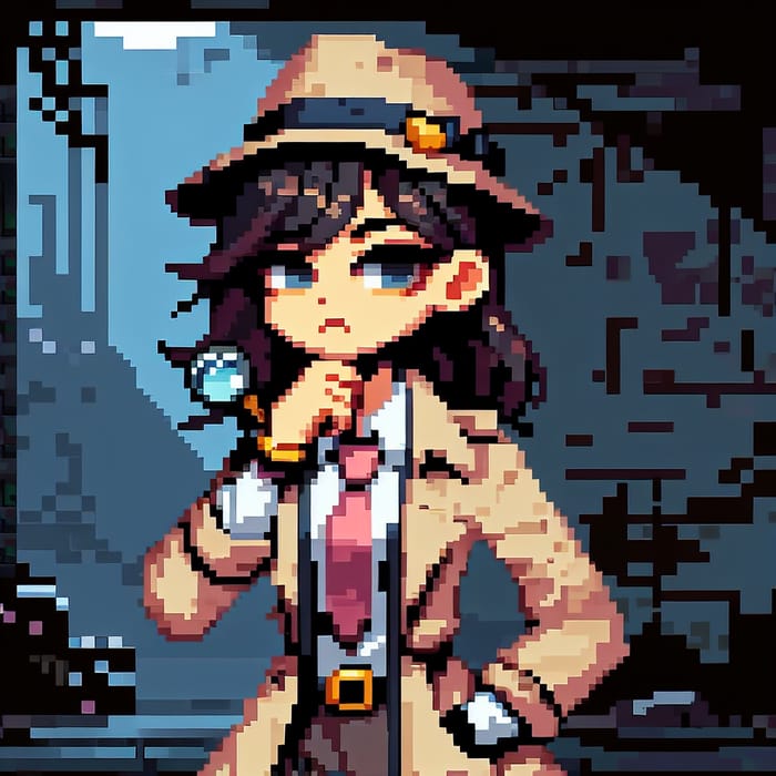 Cute Yet Serious South Asian Detective Sprite in Pixel Art