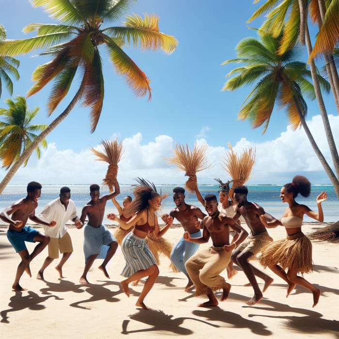 Young Reunion Creole Dancers Performing Maloya on the Beach Young Reunion Creole Dancers Performing Maloya on the Beach