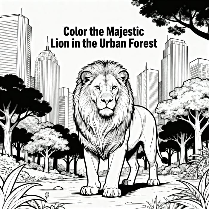 Majestic Lion Coloring Pages in Urban Forest Majestic Lion Coloring Pages in Urban Forest