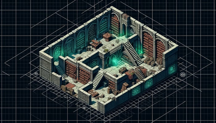 Isometric Map of Abandoned Magic Shop for D&D