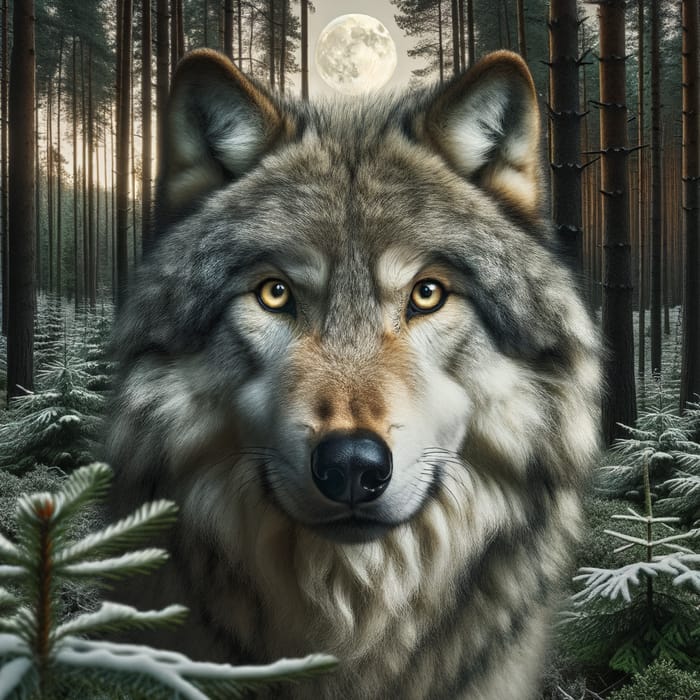 Majestic Wolf in Pine Forest | Nocturnal Wildlife Scene