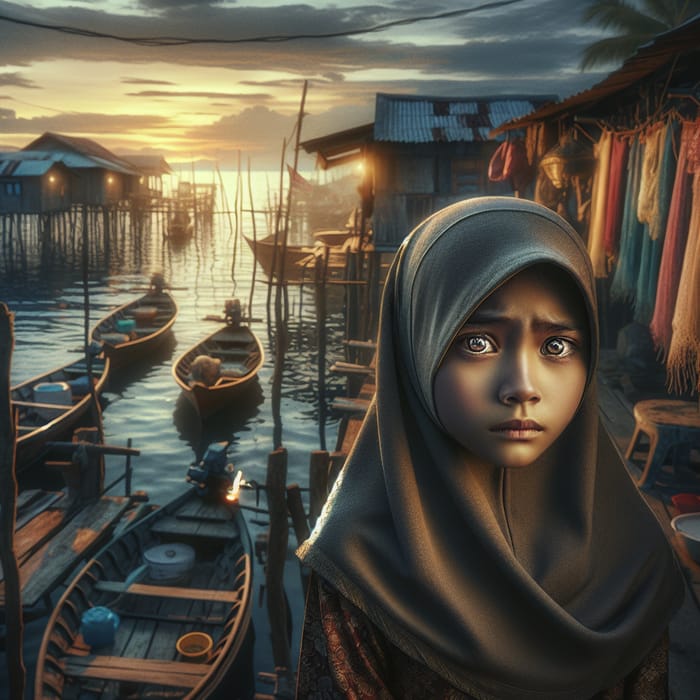 Poor Malay Girl in Fisherman Village - Expressive Sadness