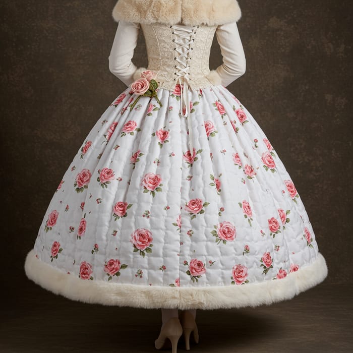 Elegant White Skirt with Pink Rose Embroidery