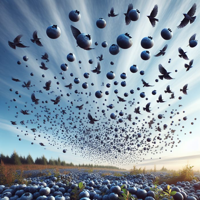 Blueberry Flock Soaring Through the Sky