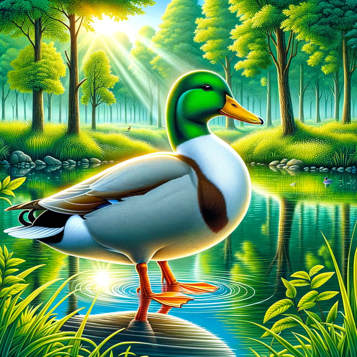 Tranquil Duck in Nature Pond