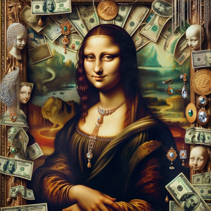 Rich Mona Lisa Interpretation with Cash, Jewels, and More