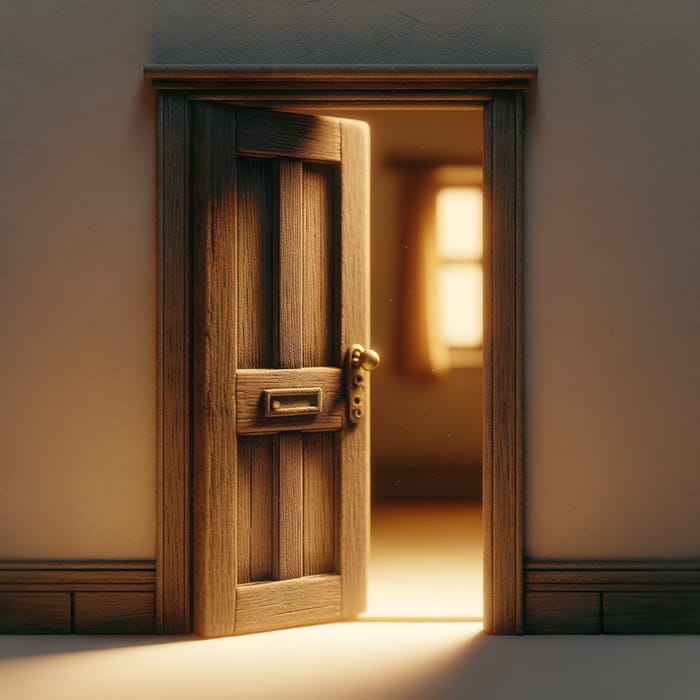 Tranquil Wood Door Ajar: Warmly Lit Room Slice