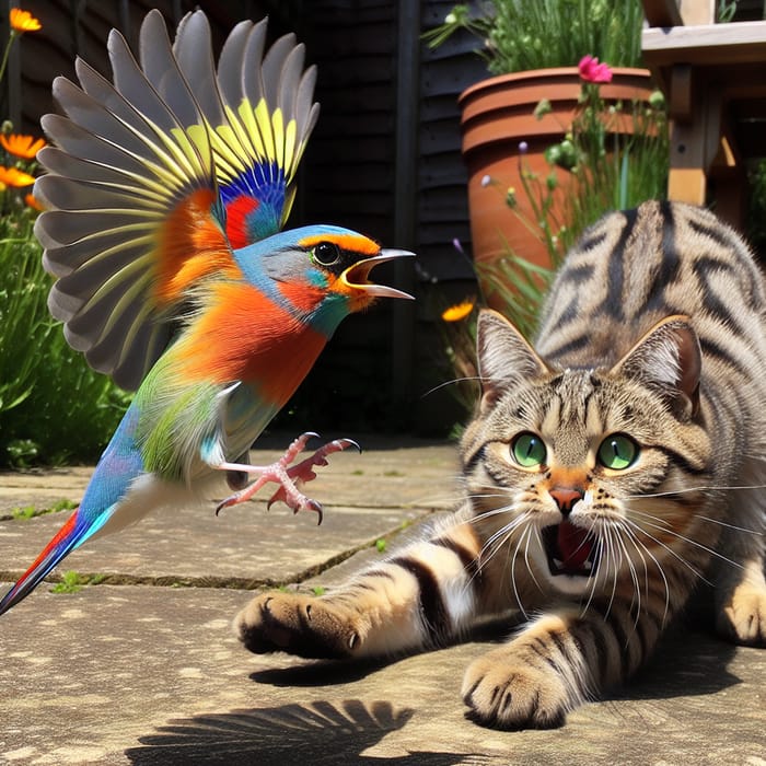 Intense Bird vs Cat Fight | Outdoor Garden Standoff