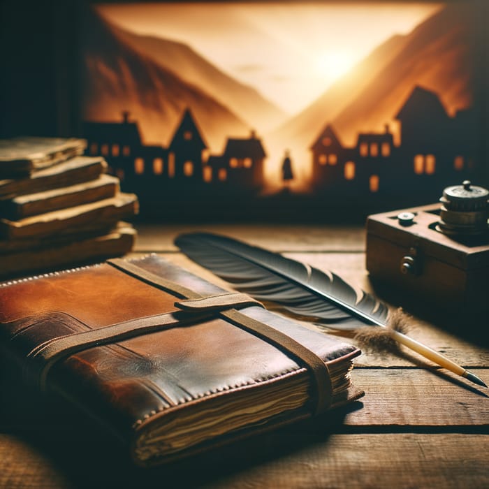 Notebook on Wooden Table: A Cinematic Scene