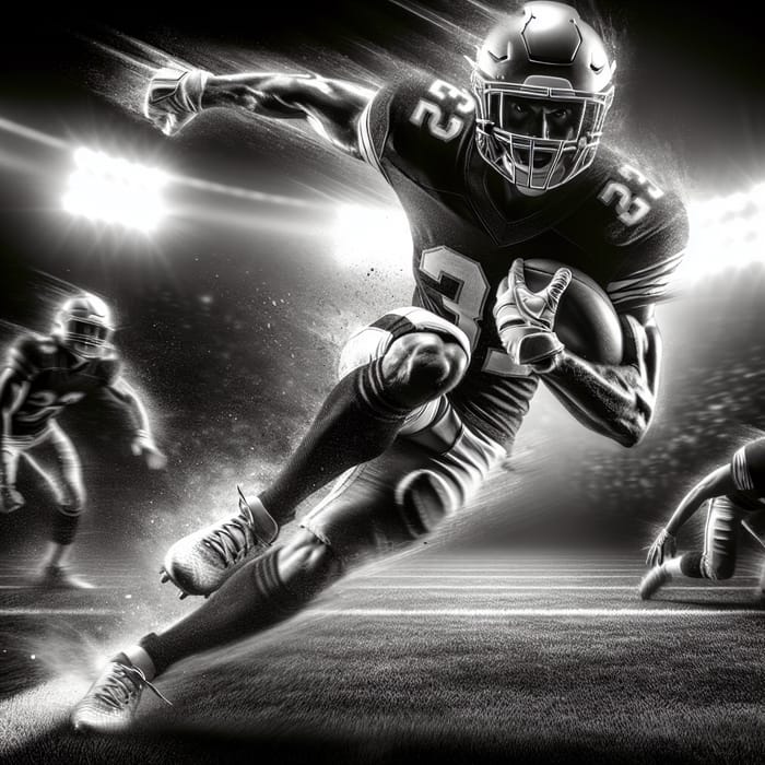 Dynamic High-Speed Football Player in FPR League, Dramatic Black and White Action