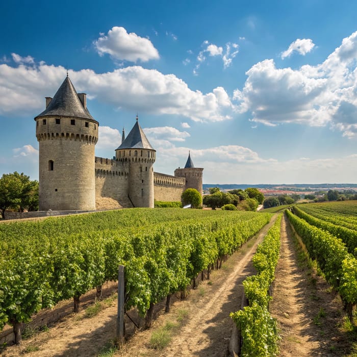 Castles and Vineyard Under Clear Summer Skies