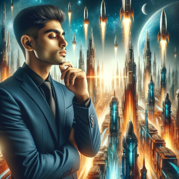 Futuristic Cityscape Dream | Towering Rockets in Vibrant Colors