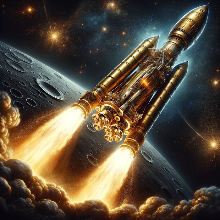 Shiny Gold Rocket Journey to the Moon