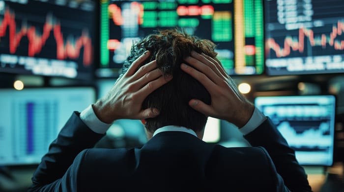 Realistic Photo of a Stressed Trader Facing Challenges