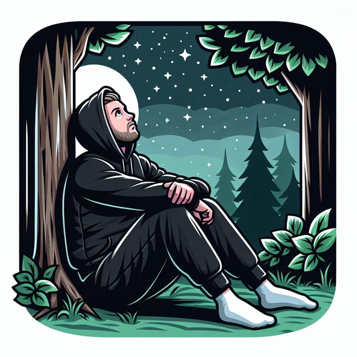 Enraptured Forest Night Sky Cartoon Scene