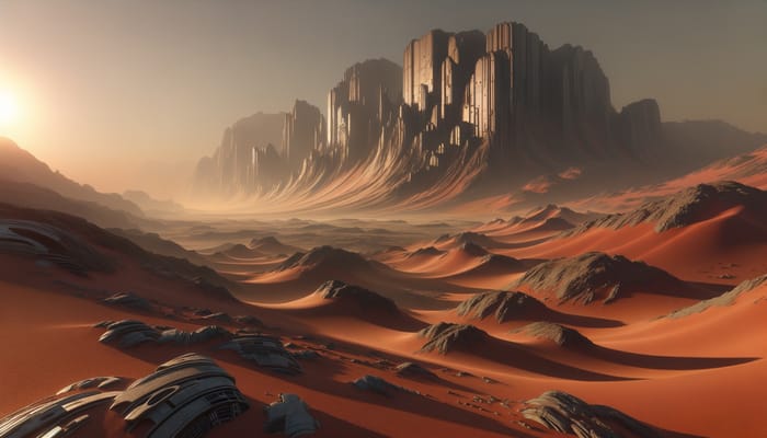 Reddish Earth Landscape on Mysterious Dune-Style Alien Planet