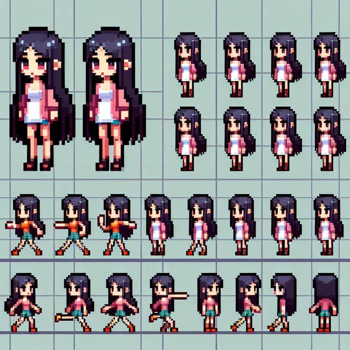 2D Pixel Art Female Character Sprite Sheet for RPG