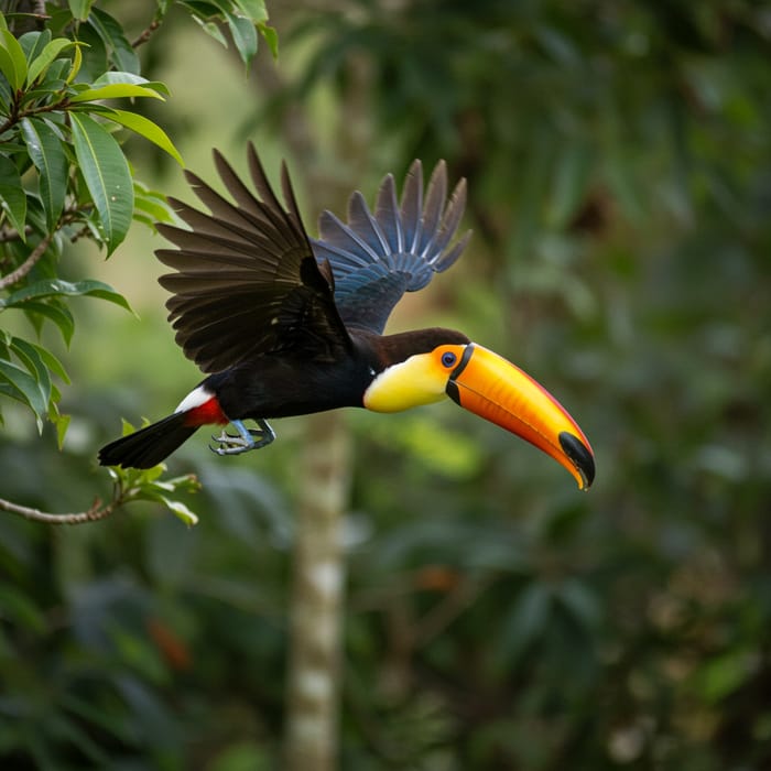 Vibrant Toucan in Flight with Unique Beak