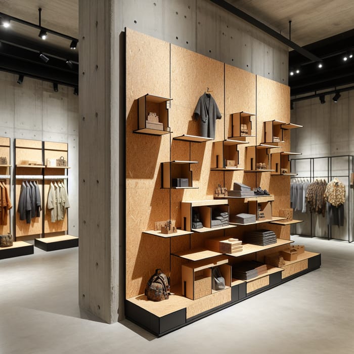 Modern Retail Store with Concrete Wall and Particleboard Displays