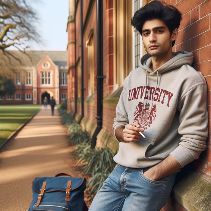 University Student Smoking by the Corner