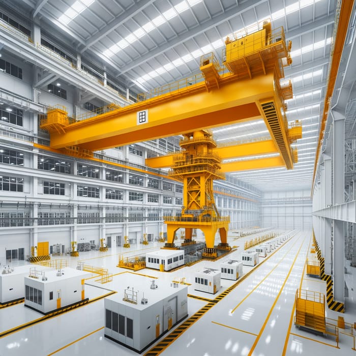 Yellow Overhead Crane in White Factory | Industrial Solutions