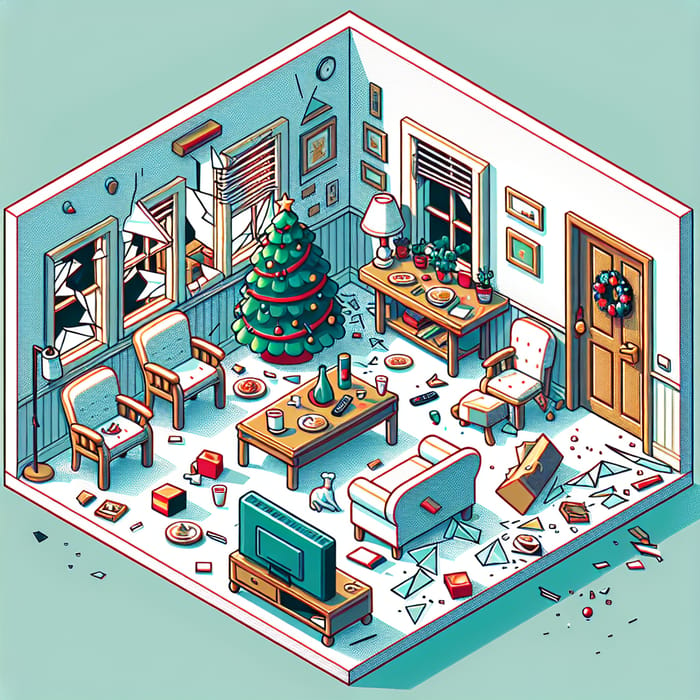 Cartoonish Isometric Crime Scene in Living Room