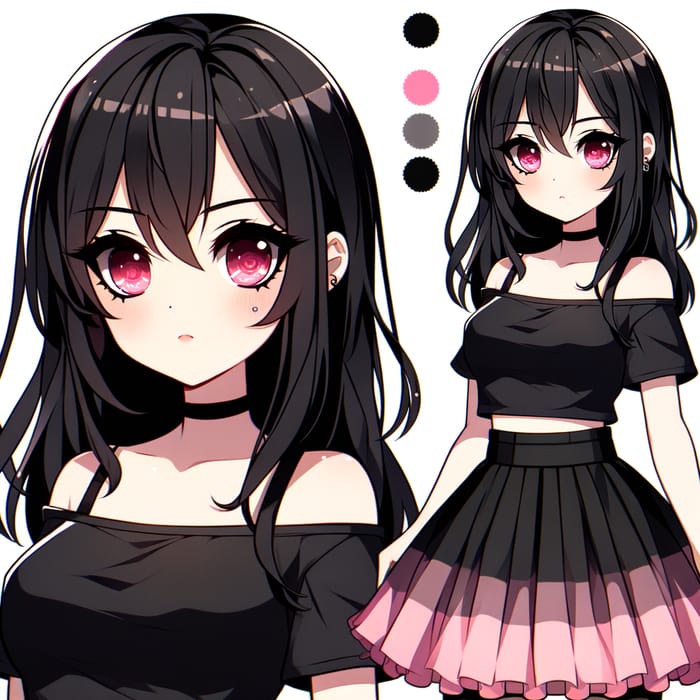 Anime Girl with Pink Eyes and Black Hair | Unique Style and Eye-Catching Look