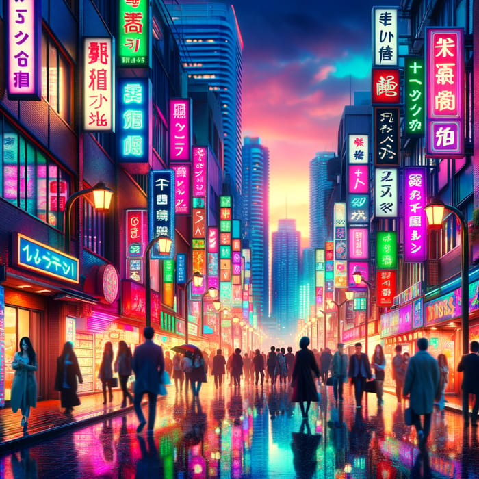 Vibrant Neon Lights Illuminating the Night Street