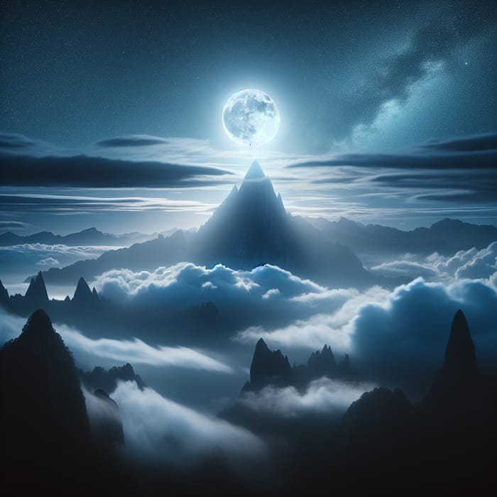 Moon on Peak: Serene Night Landscape