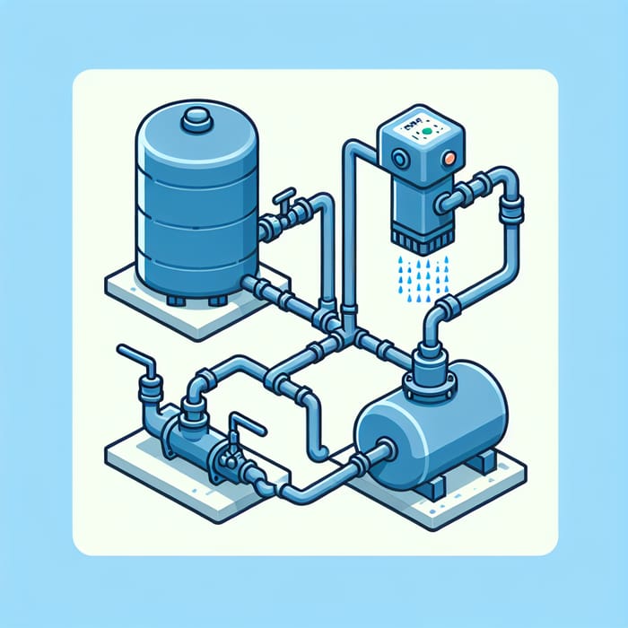 Interactive 2D Water Pump System with Control Panel and Tap