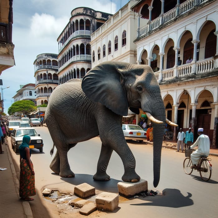 African Elephant in Streets of Dar es Salaam